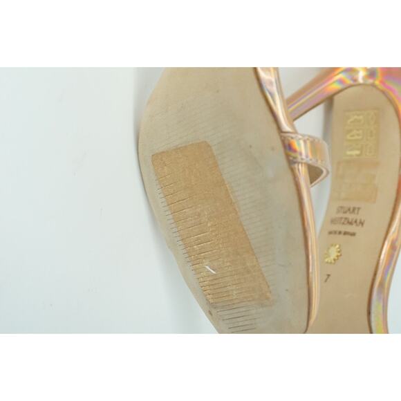 Stuart Weitzman Nudistcurve 100 Hologram Ankle Strappy Sandals Size 7 $475 pink - Picture 4 of 9